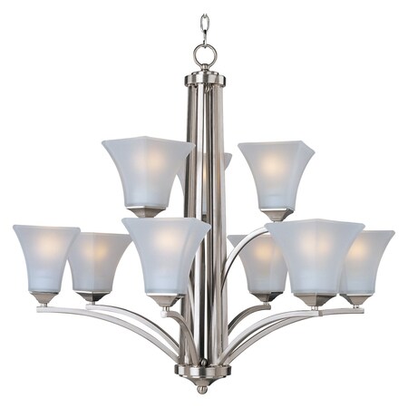 Maxim Nine Light Satin Nickel Frosted Glass Up Chandelier 20096FTSN